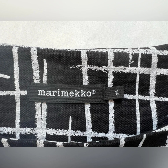 NEW! Marimekko A-Line Sleeveless Dress Flax Black White Size Eu 38 8 US - Picture 8 of 9